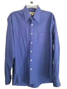 Vtg 70s Haband Shirt Mens 16 34/36 Blue Dagger Collar Button Down Dress Retro